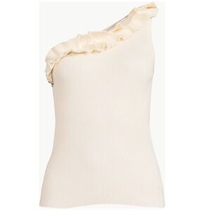 Sofia By Sofia Vergara Women's One Shoulder Ruffle Knit Tank Top in Cream White